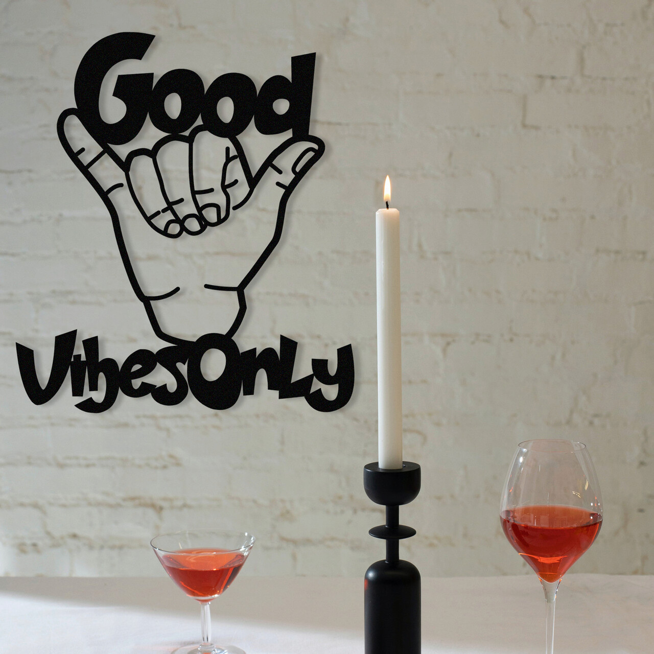 Decoratiune de perete, Good Vibes Only, metal, 52 x 58 cm, negru - imagine 7
